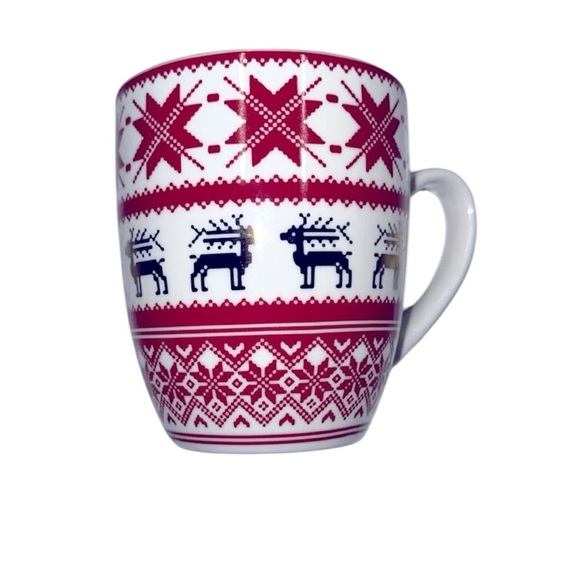 None Other - Festive Red and White Christmas Reindeer Mug